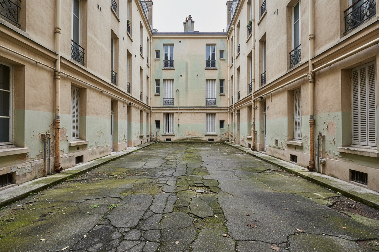 Installation PAC en cour d'immeuble – Paris 11e - Avant